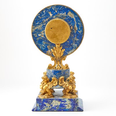 Lot 29 - E. F. Caldwell Lapis Lazuli and Gilt Bronze Disc Form Clock