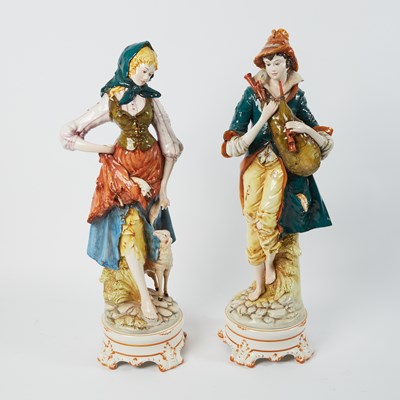 Lot 81 - Pair of Monumental Italian Porcelain Figures of a Shepherdess and Musician