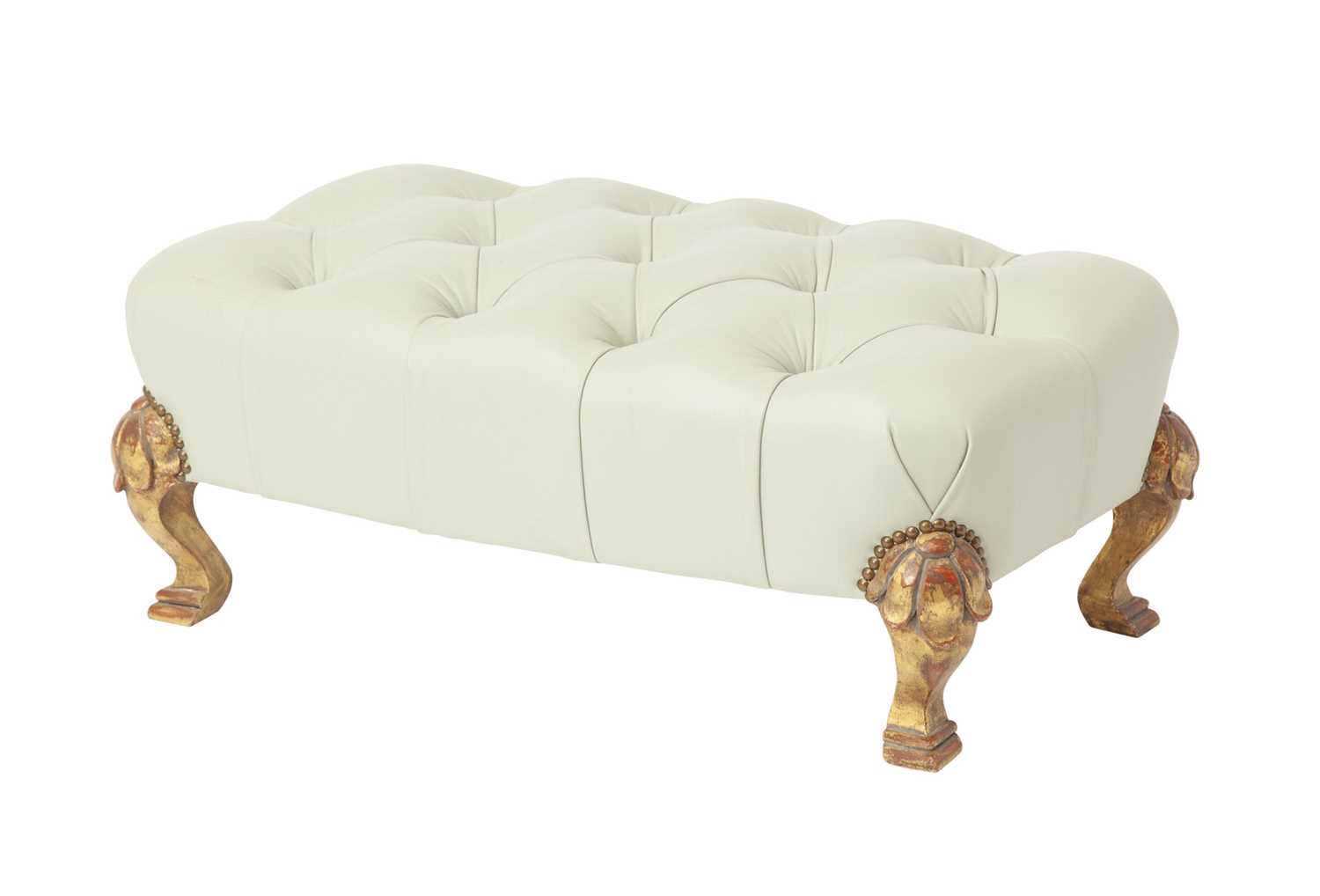 Lot 381 - Victorian Style Tufted Leather Upholstered Giltwood Ottoman