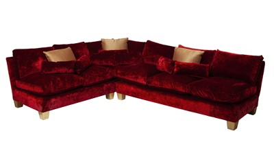 Lot 146 - Red Velvet Upholstered Sectional Sofa