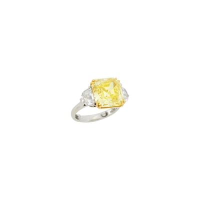 Lot 309 - Platinum, Gold, Fancy Intense Yellow Diamond and Diamond Ring