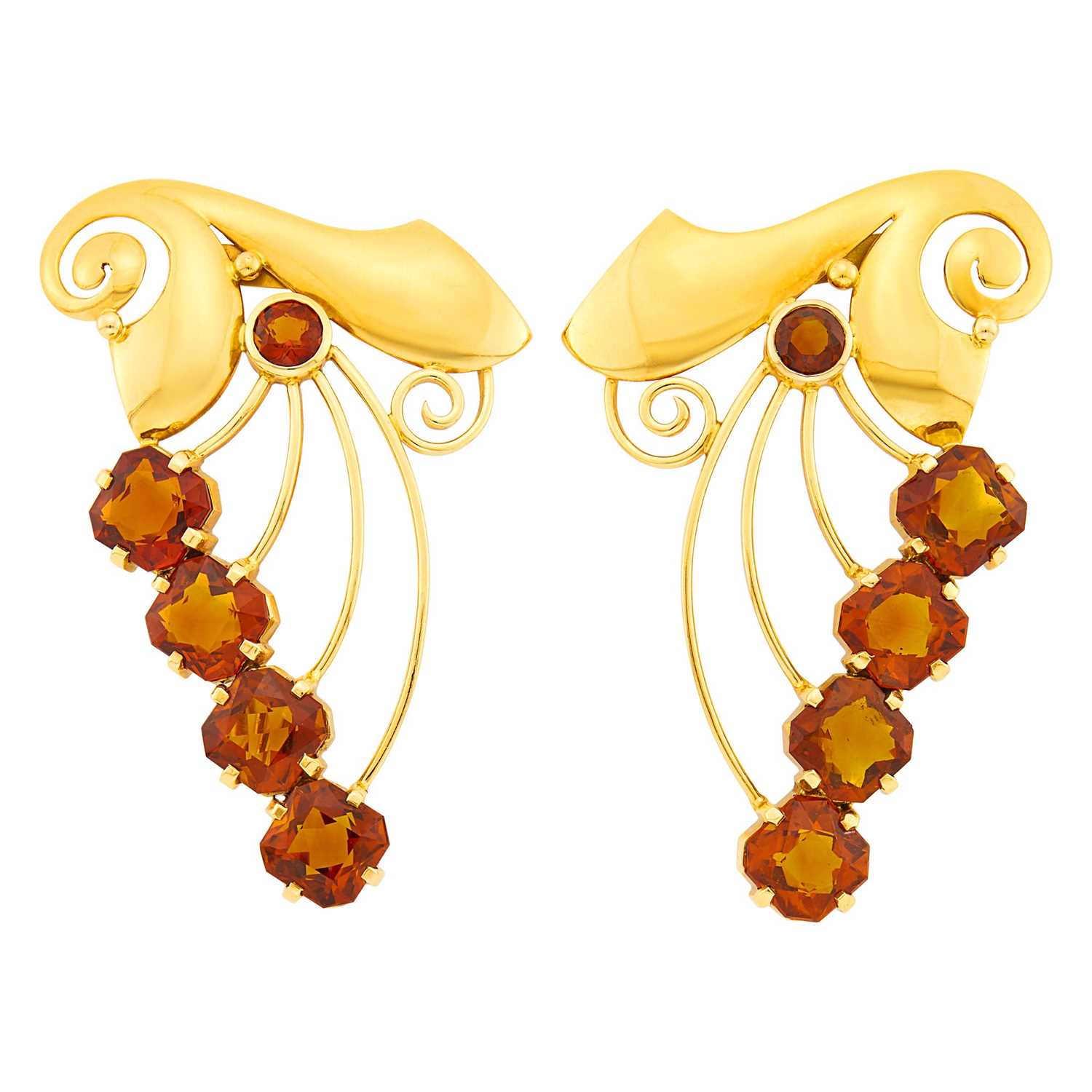 Lot 1101 - Tiffany & Co. Pair of Gold and Citrine Clips