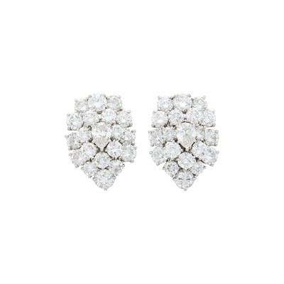 Lot 304 - Pair of Platinum and Diamond Cluster Earclips