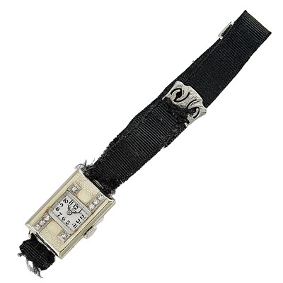 Lot 2082 - Elgin White Gold and Diamond Watch with Ribbon Strap Fragment