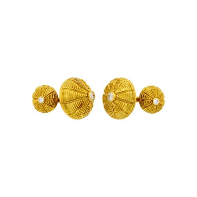 Lot 1025 - Tiffany & Co., Schlumberger Pair of Gold and Diamond 'Taj Mahal' Cufflinks