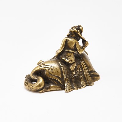 Lot 69 - A Chinese Gilt Bronze 'Foreigner'-on-Elephant Scroll Weight
