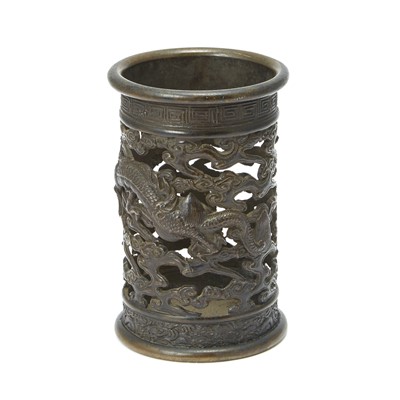 Lot 67 - A Chinese Reticulated Bronze Brush Pot