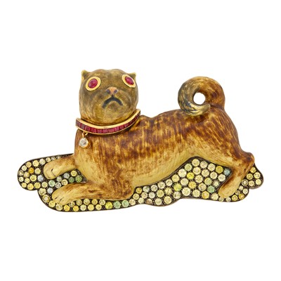 Lot 1131 - Moira Two-Color Gold and Gem-Set Pug Brooch