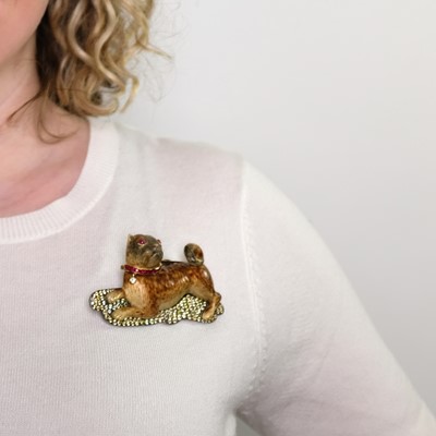 Lot 1131 - Moira Two-Color Gold and Gem-Set Pug Brooch