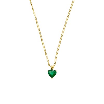 Lot 2192 - Gold and Emerald Heart Pendant with Gold Chain Necklace