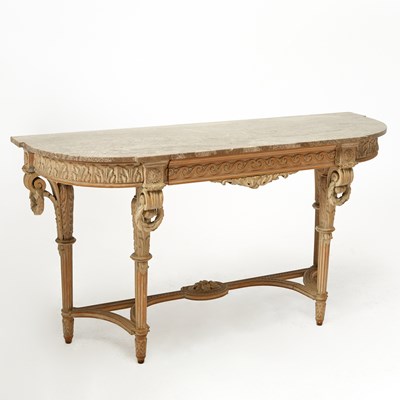 Lot 708 - Pair of Louis XVI Style Marble Top Painted Wood Console Tables