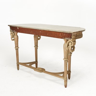 Lot 708 - Pair of Louis XVI Style Marble Top Painted Wood Console Tables