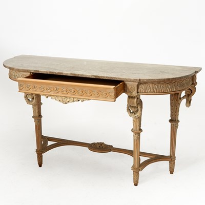 Lot 708 - Pair of Louis XVI Style Marble Top Painted Wood Console Tables