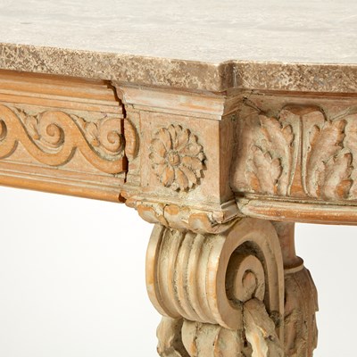 Lot 708 - Pair of Louis XVI Style Marble Top Painted Wood Console Tables