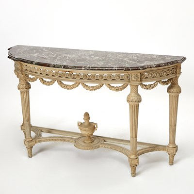Lot 705 - Louis XVI Style Marble Top Painted Wood Console Table