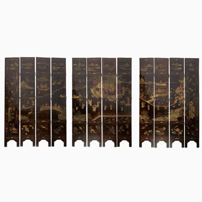 Lot 633 - Chinese Twelve-Panel Coromandel and Lacquered Screen