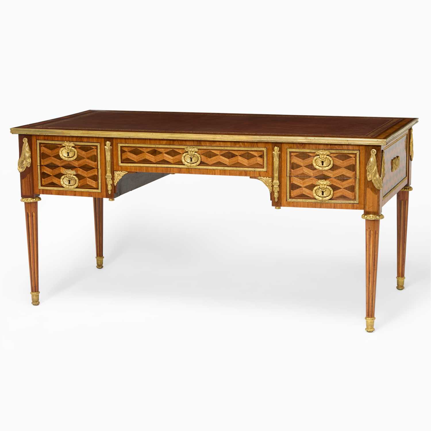 Lot 557 - Louis XVI Gilt Bronze Mounted Tulipwood and Rosewood Parquetry Bureau Plat