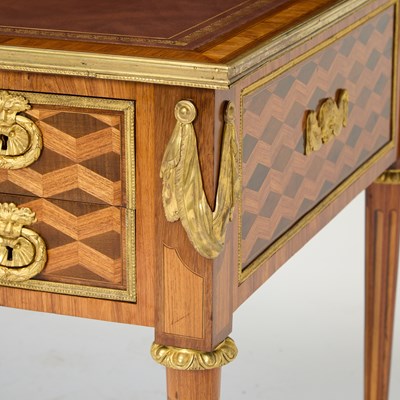 Lot 557 - Louis XVI Gilt Bronze Mounted Tulipwood and Rosewood Parquetry Bureau Plat