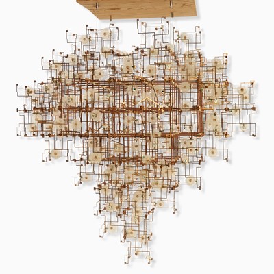 Lot 263 - Dandelion Seed, Phosphorous Bronze and LED Light Sculpture Entitled "Fragile Future Drift Flowers"