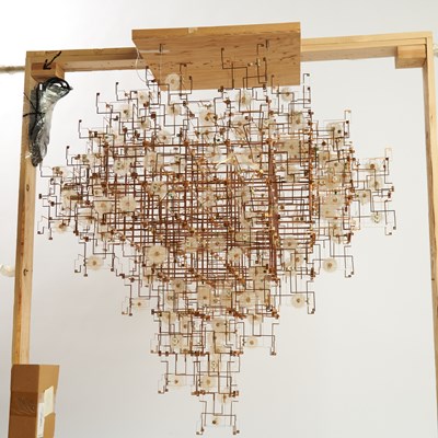 Lot 263 - Dandelion Seed, Phosphorous Bronze and LED Light Sculpture Entitled "Fragile Future Drift Flowers"