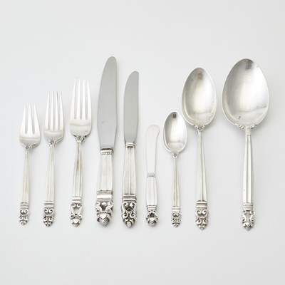 Lot 279 - Assembled Georg Jensen Sterling Silver "Acorn" Pattern Flatware Service