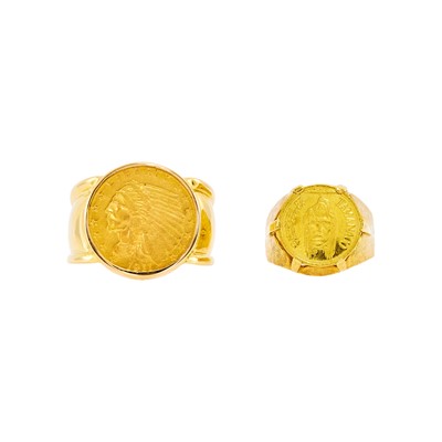 Lot 1304 - Two Gold and Gold Coin Rings