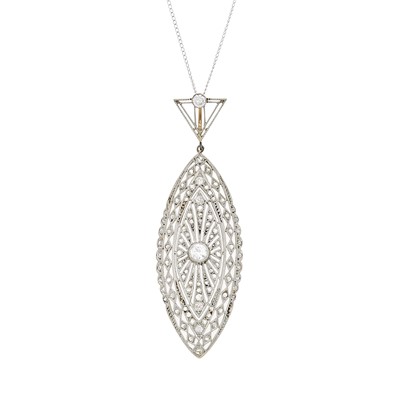 Lot 1182 - Edwardian Platinum, Gold and Diamond Pendant and White Gold Chain Necklace