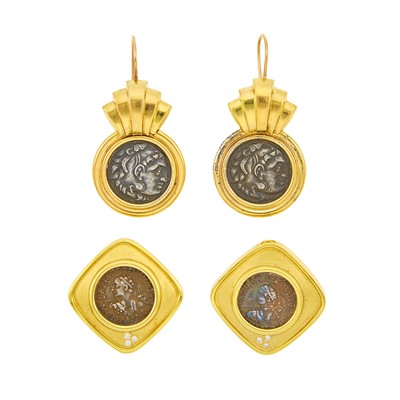 Lot 1068 - Two Pairs of Gold and Coin Earrings