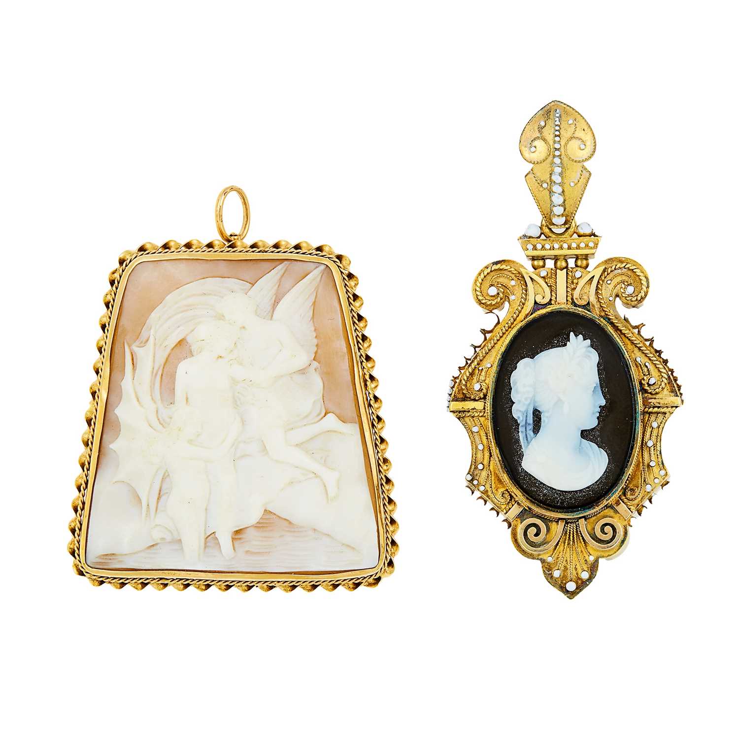 Lot 1115 - Two Gold and Cameo Pendants