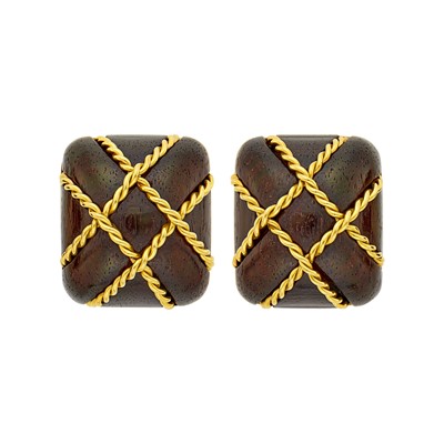 Lot 11 - Seaman Schepps Pair of Gold and Wood  'Cage' Earclips