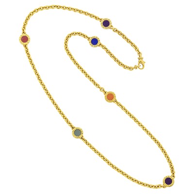 Lot 20 - Bulgari Long Gold and Hardstone Chain Necklace