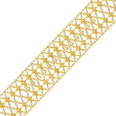 Lot 47 - Wide Gold and Diamond Bracelet