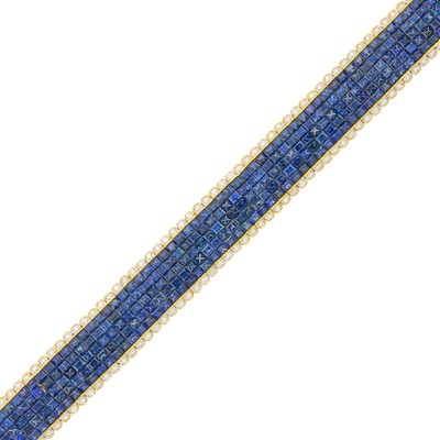 Lot 1188 - Gold, Invisibly-Set Sapphire and Diamond Bracelet