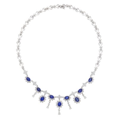 Lot 1053 - White Gold, Sapphire and Diamond Necklace