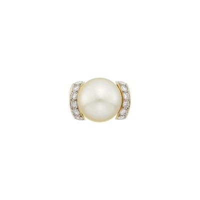 Lot 1126 - Two-Color Gold, Golden South Sea Cultured Pearl and Diamond Ring