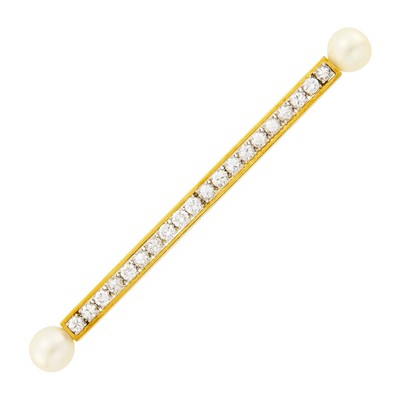 Lot 1152 - Two-Color Gold, Diamond and Cultured Pearl Bar Brooch