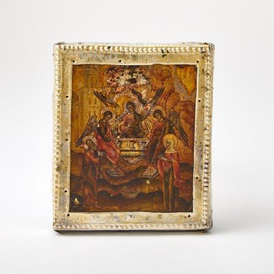 Lot 641 - Russian Silver-Gilt Icon of the Hospitality of Abraham