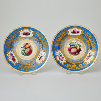 Lot 669 - Pair of Russian Porcelain Gilt-Decorated Blue Ground Plates
