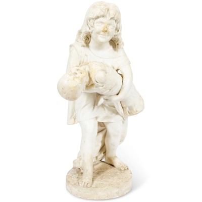 Lot 246 - Italian Carved White Marble Statue of a Girl Holding a Baby