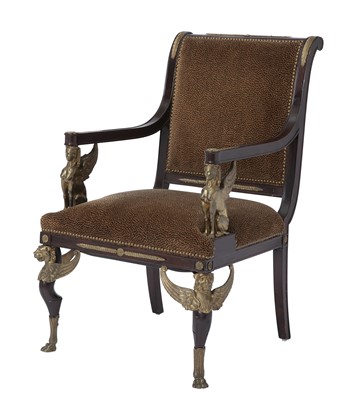 Lot 365 - Empire Style Gilt-Bronze Mounted Mahogany Armchair