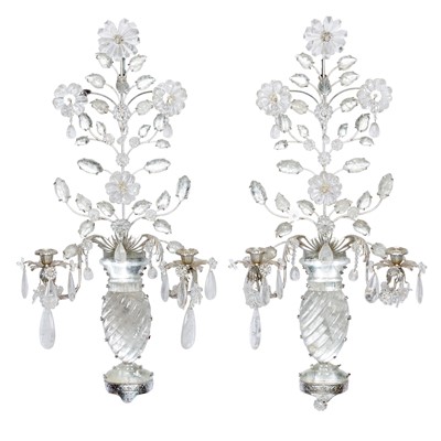 Lot 204 - Pair of Bagues Style Rock Crystal and Silvered Metal Sconces