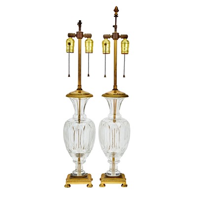 Lot 342 - Pair of Gilt-Metal Mounted Glass Lamps