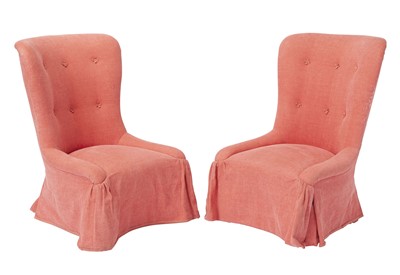 Lot 373 - Pair of Upholstered Skirted Slipper Chairs