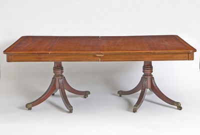 Lot 208 - Regency Style Inlaid Rosewood and Mahogany Double-Pedestal Dining Table