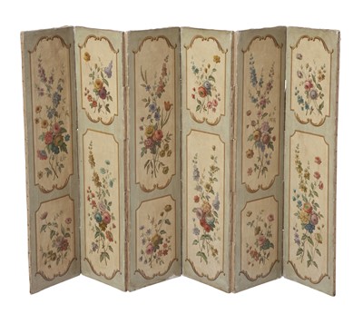 Lot 312 - French Hand Painted Diminutive "Paravent" Six Panel Folding Screen