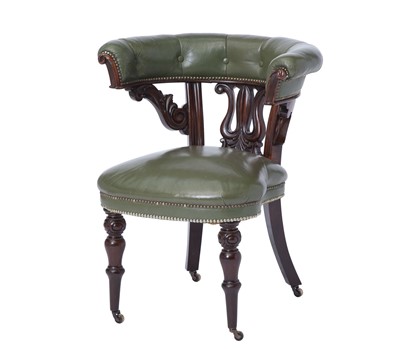 Lot 196 - Victorian Green Leather Upholstered Carved Oak Office Chair