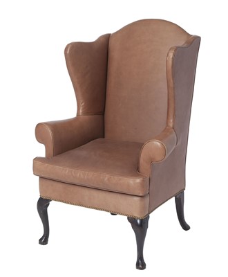 Lot 376 - George I Style Upholstered Walnut Wing Chair