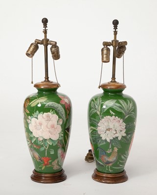 Lot 392 - Pair of Green Decoupaged Lamps