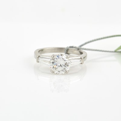 Lot 61 - Diamond Engagement Ring, 3 diamonds, center stone about 1.95 cts., 2 stones about 0.50 ct.,         Platinum 5 dwt.