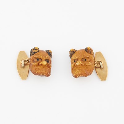 Lot 74 - Two Gold and Plastic Cuff Links, 14K 6 dwt. all